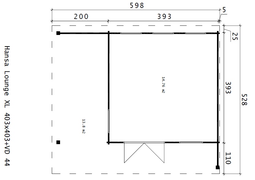 Caseta de jardín Hansa Lounge XL 15m² / 6 x 5 m / 44mm