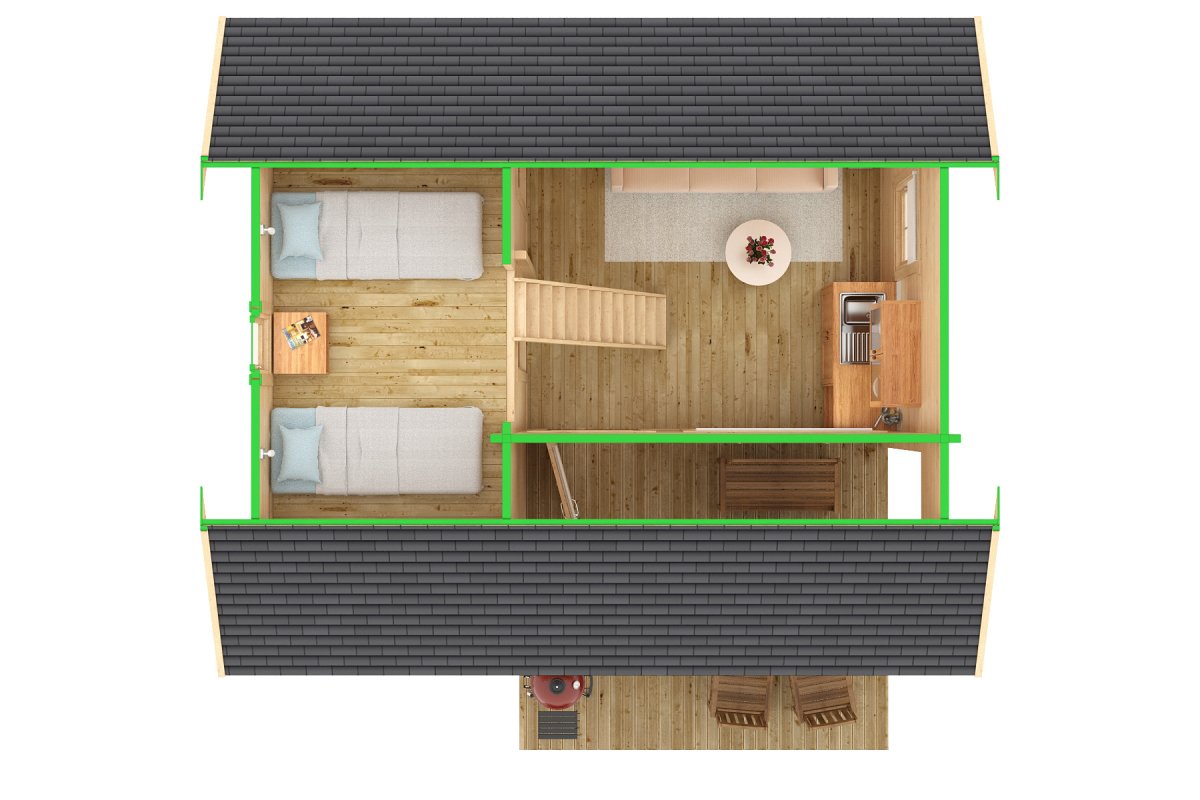 Casa de madera Oklahoma 26m2 / 6x5m / 70mm
