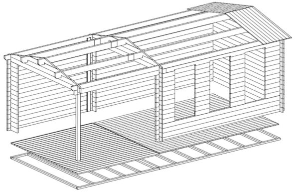 Caseta de jardín Eva E con porche 12m² 7x3m 44mm