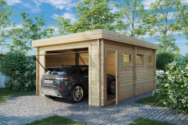 Garaje de madera C con puerta basculante 70mm 4x5,5m
