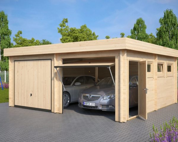 Modern Double Wooden Garage F with Up and Over Doors