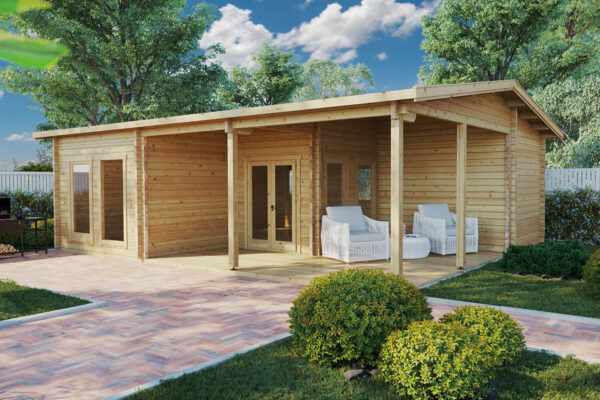 Casa de madera con dos dormitorios Holiday B 42m² 9x7m 70mm