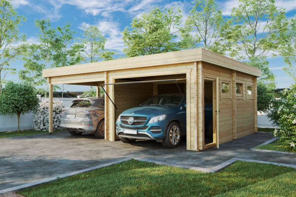 Garaje de madera H con puerta basculante 70mm 6x7m