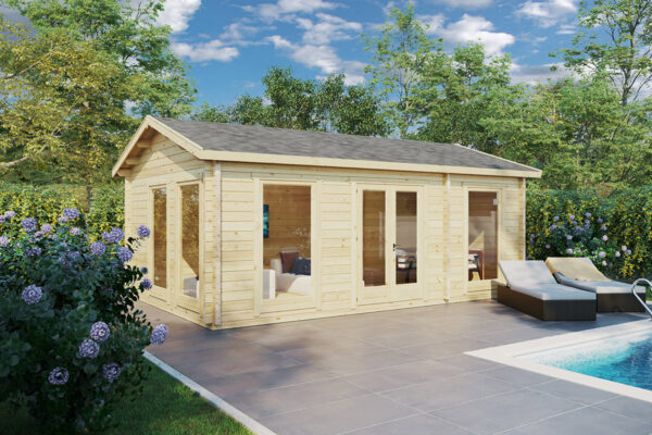 Casa de madera con baño Sweden A / 23m² / 6x4m / 70mm