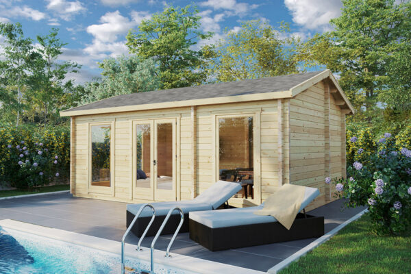 Casa de madera con baño Sweden A / 23m² / 6x4m / 70mm