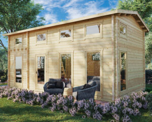 Casa de madera con altillo Sweden J / 35m2 / 7x4m / 70mm