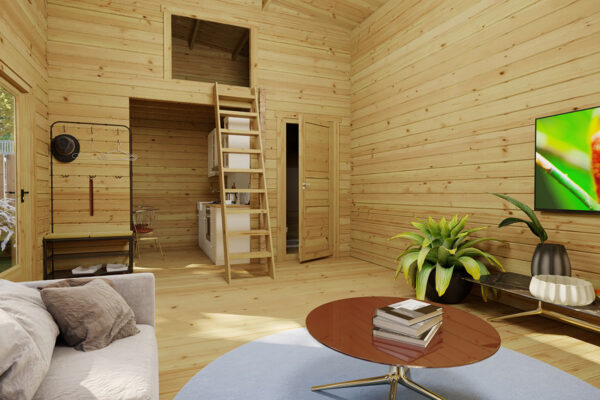 Casa de madera con altillo Sweden Q / 35m2 / 7x4m / 70mm