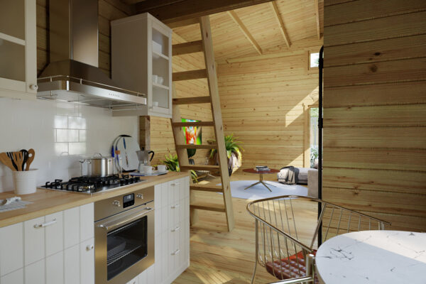Casa de madera con altillo Sweden Q  / 35m2 / 7x4m / 70mm