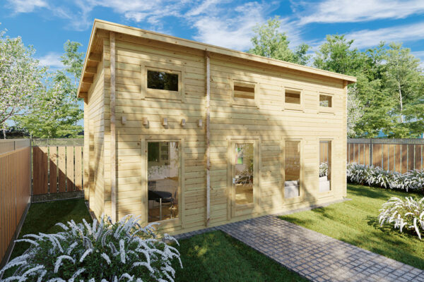 Casa de madera con altillo Sweden Q  / 35m2 / 7x4m / 70mm